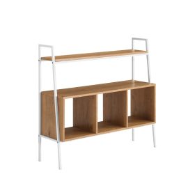 Modern Industrial Metal and Wood 3-Cubby Storage Console – English Oak