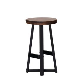 Rustic Distressed Solid Wood Round Dining Stool – Mahogany