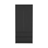 Austin 2 Drawers Armoire, Double Door, Hanging Rod -Black