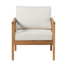 Contemporary Cushioned Eucalyptus Wood Patio Accent Chair – Natural