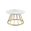Modern Round Coffee Table with Metal Base – White Marble / Gold
