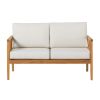 Contemporary Cushioned Eucalyptus Wood Patio Loveseat – Natural