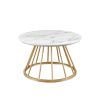Modern Round Coffee Table with Metal Base – White Marble / Gold