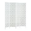 Quarterfoil infused Diamond Design 4-Panel Room Divider, White