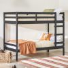 Modern Simple Solid Wood Twin Over Twin Bunk Bed, Black