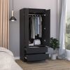 Austin 2 Drawers Armoire, Double Door, Hanging Rod -Black