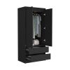 Austin 2 Drawers Armoire, Double Door, Hanging Rod -Black