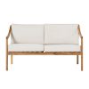 Modern Curved Arm Solid Wood Upholstered Outdoor Loveseat – Natural