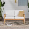 Contemporary Cushioned Eucalyptus Wood Patio Loveseat – Natural