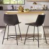 Modern Upholstered Counter Stool with Metal X Base, Set of 2, Black