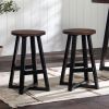 Rustic Distressed Solid Wood Round Dining Stool – Mahogany