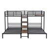 Metal Twin over Twin & Twin Bunk Bed, Triple Bunk Bed with Storage Shelves Staircase, Black