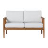 Contemporary Cushioned Eucalyptus Wood Patio Loveseat – Brown