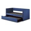 Blue Fabric Upholstered 1pc Day Bed with Pull-out Trundle Nailhead Trim Wood Frame Furniture