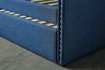 Blue Fabric Upholstered 1pc Day Bed with Pull-out Trundle Nailhead Trim Wood Frame Furniture