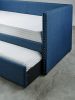 Blue Fabric Upholstered 1pc Day Bed with Pull-out Trundle Nailhead Trim Wood Frame Furniture