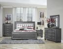 Modern Glam Bedroom Furniture 1pc Dresser of 9 Drawers Gray Finish Beveled Mirror Trim Faux Crystal Drawers Pulls
