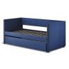 Blue Fabric Upholstered 1pc Day Bed with Pull-out Trundle Nailhead Trim Wood Frame Furniture