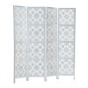 Quarterfoil infused Diamond Design 4-Panel Room Divider, Silver