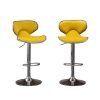 Masaccio Velvet Upholstered Adjustable Swivel Barstool, Set of 2, Yellow