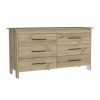 Hms 6 Drawer Double Dresser, Four Legs, Superior Top -Light Oak / White